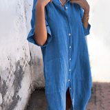 MELANIE™ – AFSLAPPET IBIZA-SKJORTEKJOLE I ANKELLÆNGDE