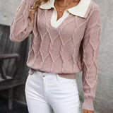MAHALIA™ – KABELSTRIKKET SWEATER MED KRAVE