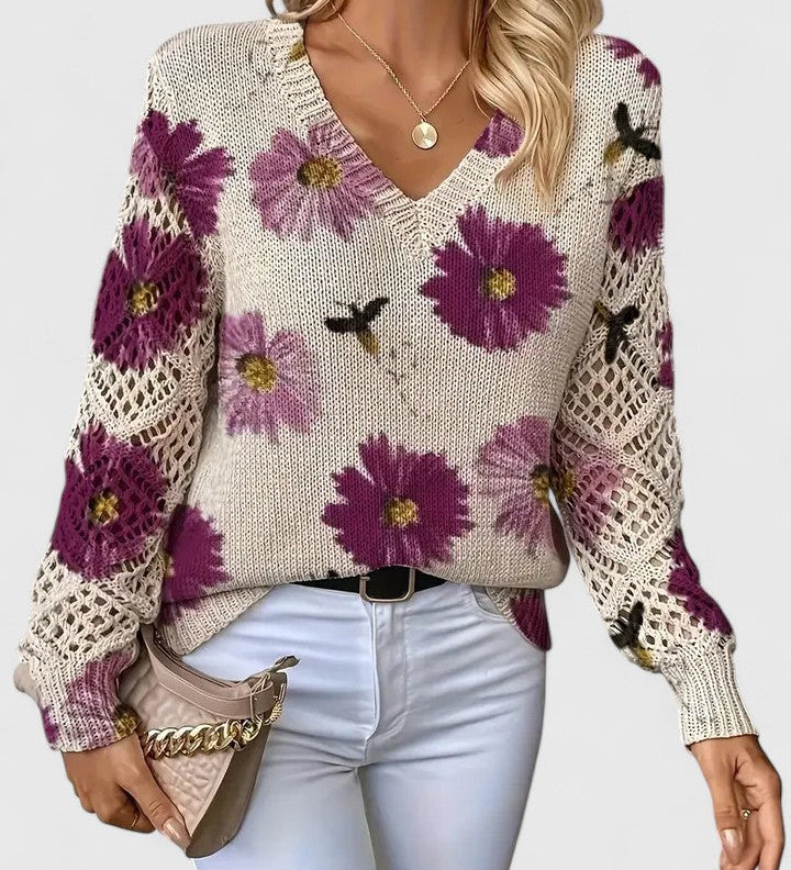 AURÉLIE™ – ELEGANT STRIKTRØJE MED BLOMSTERPRINT