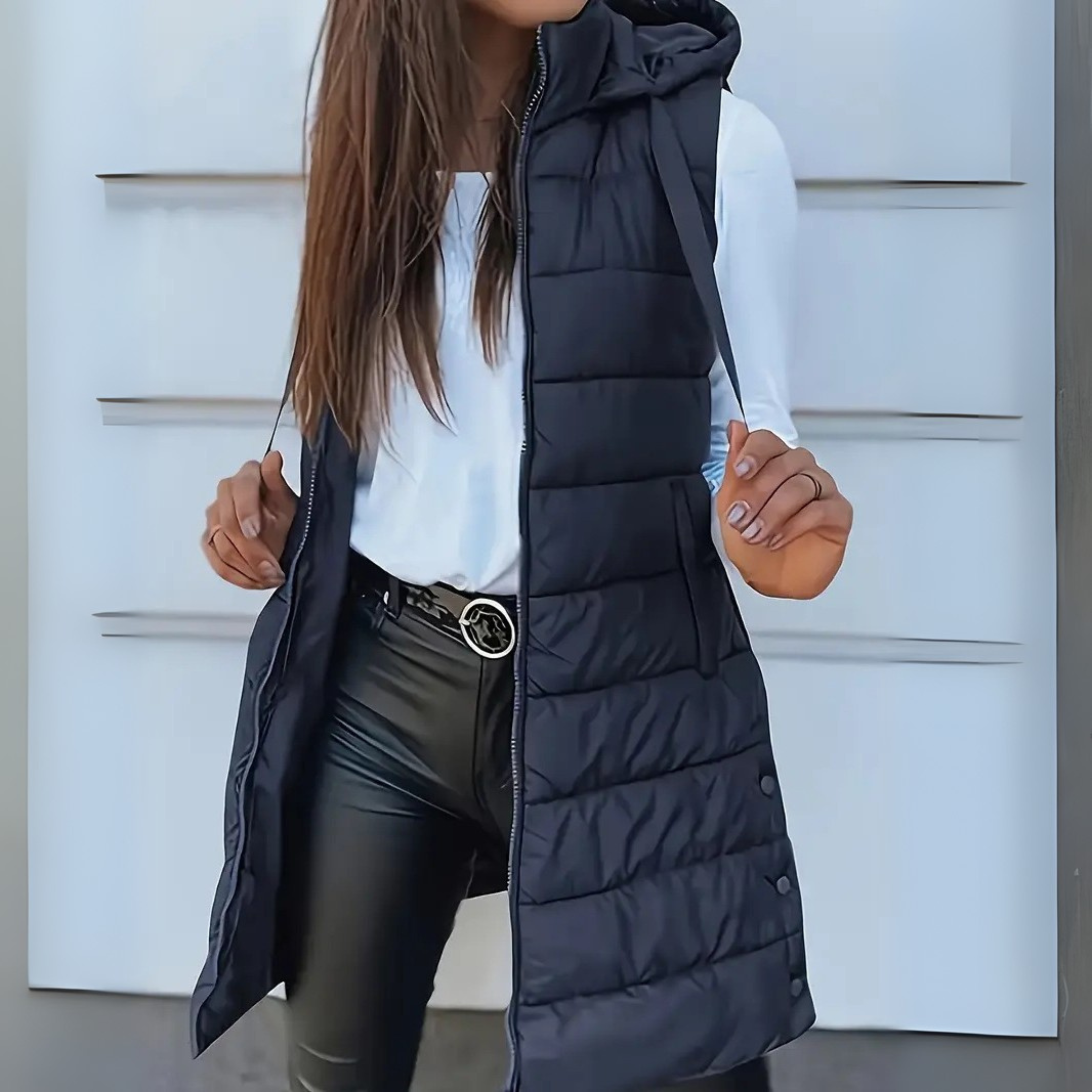 RAIN™ – LANG ÆRMEFJERN PUFFER VEST MED HÆTTE