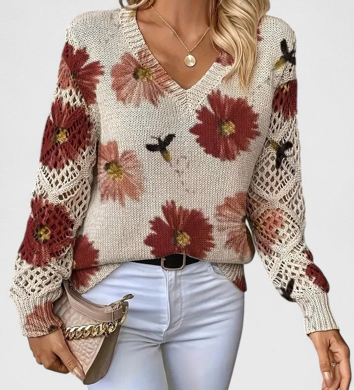 AURÉLIE™ – ELEGANT STRIKTRØJE MED BLOMSTERPRINT