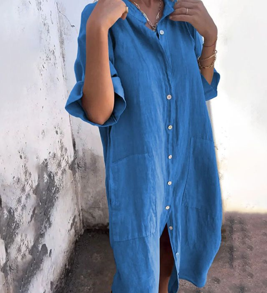 MELANIE™ – AFSLAPPET IBIZA-SKJORTEKJOLE I ANKELLÆNGDE