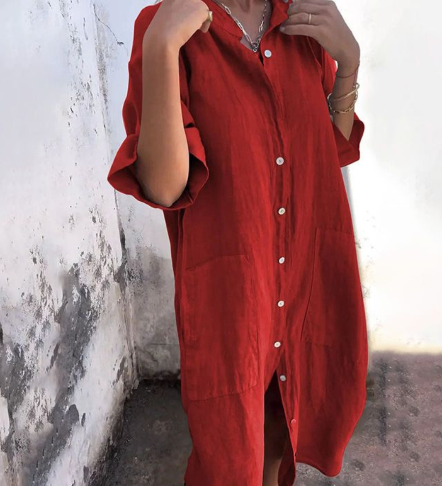 MELANIE™ – AFSLAPPET IBIZA-SKJORTEKJOLE I ANKELLÆNGDE