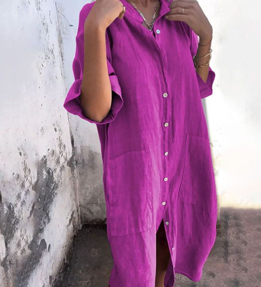 MELANIE™ – AFSLAPPET IBIZA-SKJORTEKJOLE I ANKELLÆNGDE