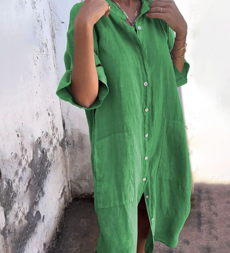 MELANIE™ – AFSLAPPET IBIZA-SKJORTEKJOLE I ANKELLÆNGDE