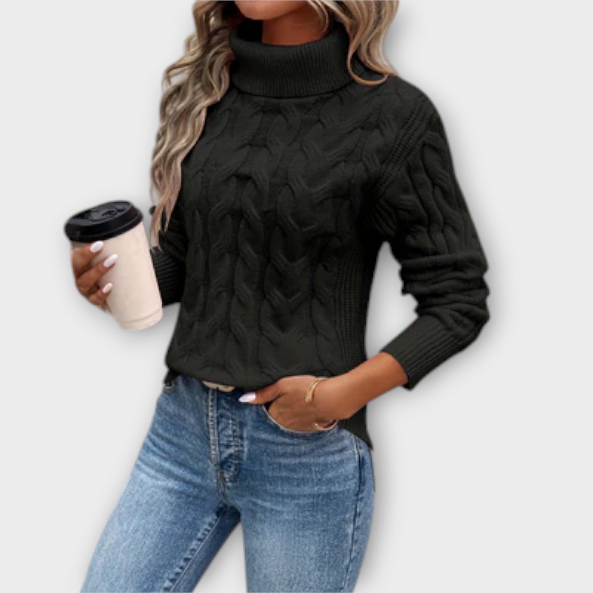 AMÉLIA™ – ELEGANT STRIKTRØJE MED RULLEKRAVE