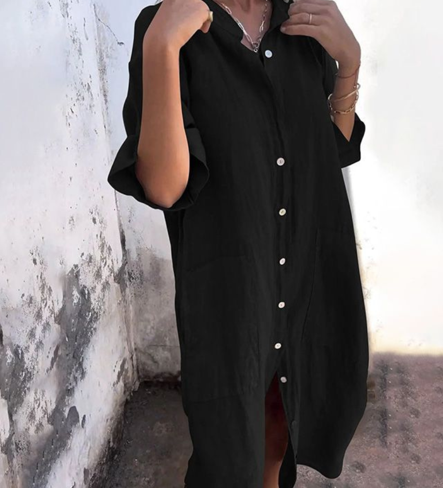 MELANIE™ – AFSLAPPET IBIZA-SKJORTEKJOLE I ANKELLÆNGDE